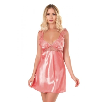 Amora Secret  Mercan Kısa Saten Gecelik