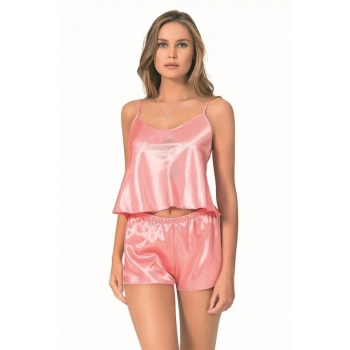 Amora Secret  Mercan Saten Babydoll Şort Takımı