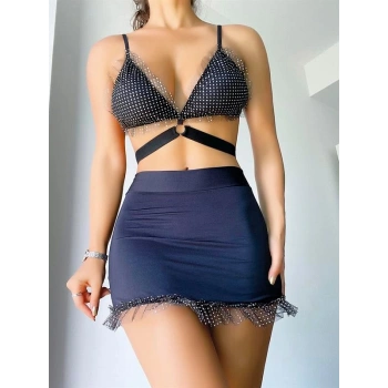 Amora Secret  Siyah Mini Tül Detaylı Fantezi Elbise