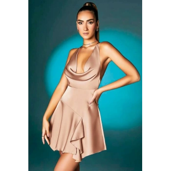 Amora Secret  Somon Askılı Degajeli Fantezi Mini Elbise