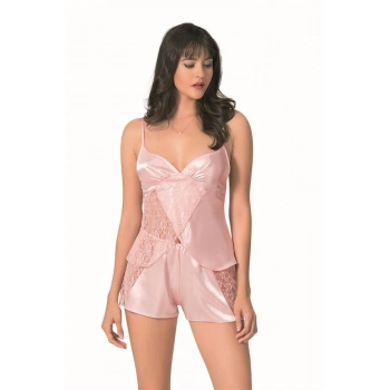 Amora Secret  Somon Saten Babydoll Şort Takımı