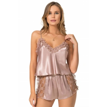 Amora Secret  Vizon Saten Babydoll Şort Takımı