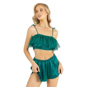 Amora Secret  Zümrüt Saten Şort Takımı 9206