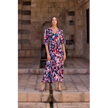 AMORA SECRET ÇIÇEK DESENLI VISKON ELBISE