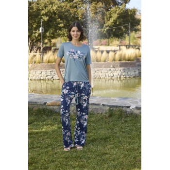 AMORA SECRET ÇIÇEK VE YAPRAK DESENLI VE BASKILI PIJAMA TAKIMI