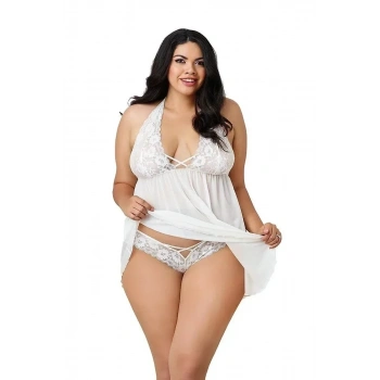 DANTELLI BEYAZ BÜYÜK BEDEN GECELIK