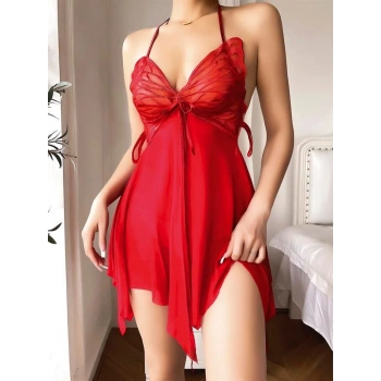 AMORA SECRET KIRMIZI KELEBEK IŞLEMELI TÜL FANTEZI GECELIK