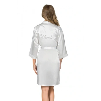 ÖZEL TASARIM  BEYAZ KISA SATEN BRİDE SABAHLIK