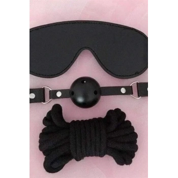 ÖZEL TASARIM  GÖZLÜK AĞIZ TOPU İP ÜÇLÜ DERI HARNESS SET