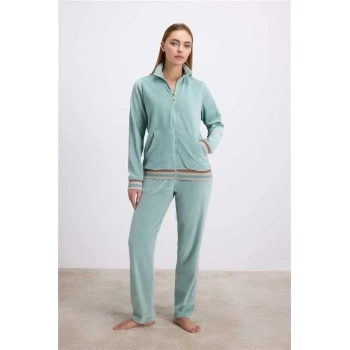 ÖZEL TASARIM  KADİFE DOKULU UZUN KOLLU SWEATSHİRT VE PANTOLON TAKIMI