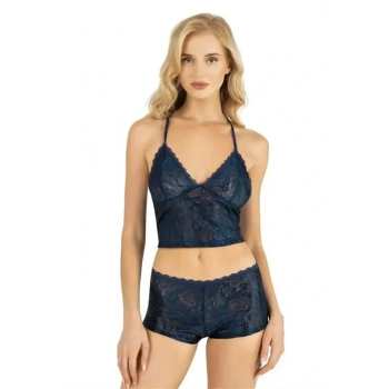 ÖZEL TASARIM  LACİVERT SATEN ŞORT TAKIMI 9222