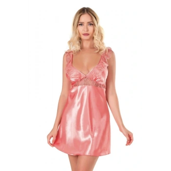 ÖZEL TASARIM  MERCAN KISA SATEN GECELİK