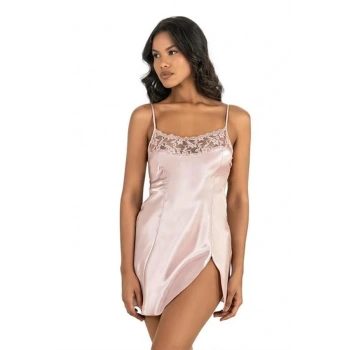 ÖZEL TASARIM PUDRA KISA SATEN GECELİK 8217