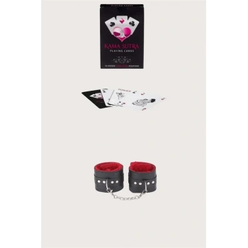 ÖZEL TASARIM  SEXY GÖRSELLI OYUN KARTI KAMA SUTRA SIYAH KIRMIZI KELEPÇE SET