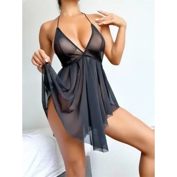 ÖZEL TASARIM  SİYAH ŞIK MİNİ FANTEZİ TÜL GECELİK