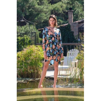 AMORA SECRET VISKON ÇIÇEK VE YAPRAK DESENLI UZUN KOLLU ELBISE