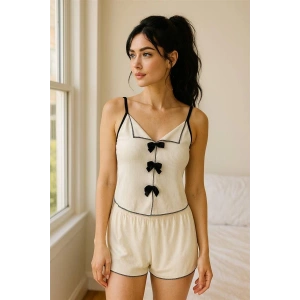 AmoraSecret AmoraSecret Siyah Kurdelalı Fitilli Askılı Şortlu Pijama Takımı