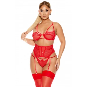 Amora Secret Kadın Fantazi İç Giyim Fantezi File Tül Detaylı Kırmızı Jartiyer Takım - Şehvetli ve Zarif Tasarım