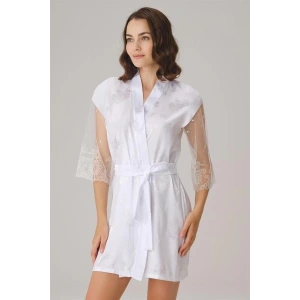 Amora Secret Kadın Fantazi İç Giyim Çeyizlik Uzun Kol V Yaka Kadın Saten Düz Yazlık Mini Dantel Detaylı Sabahlık - Şehvetli ve Zarif Tasarım