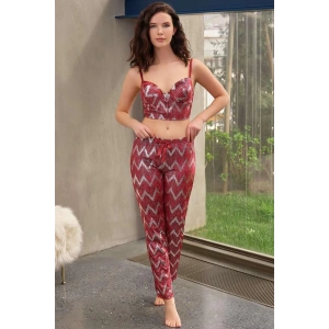 Amora Secret Kadın Fantazi İç Giyim Kadife Balenli Destekli Dolgulu Parlak Baskılı Fermuar Detaylı Büstiyer ve Pantolon Pijama Takım - Şehvetli ve Zarif Tasarım