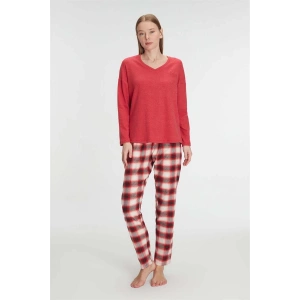 Amora Secret Kadın Fantazi İç Giyim Pamuklu Kışlık Kare Desenli Uzun Kol Pijama Takımı - Şehvetli ve Zarif Tasarım
