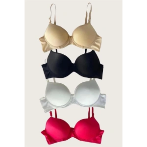 Amora Secret Kadın Fantazi İç Giyim Siyah-Beyaz-Kırmızı-Ten 4lü İçi Boş Micro Balenli Günlük Tek Desteksiz Sütyen - Şehvetli ve Zarif Tasarım