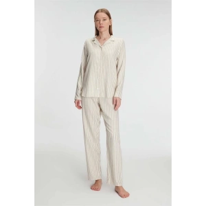 Amora Secret Kadın Fantazi İç Giyim Uzun Kol Çizgili Gömlek ve Pantolon Takım Pijama Takımı - Şehvetli ve Zarif Tasarım