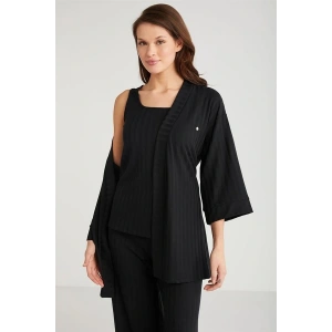 Penye Mood 3lü Kısa Kol Sabahlık Pijama Takımı