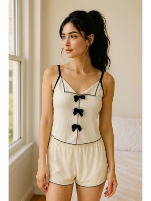 Amora Secret Siyah Kurdelalı Fitilli Askılı Şortlu Pijama Takımı