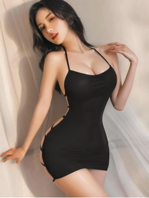 Amora Secret Kadın Fantazi İç Giyim Siyah Transparan Sırt İp Detaylı Fantezi Gecelik - li ve Zarif Tasarım