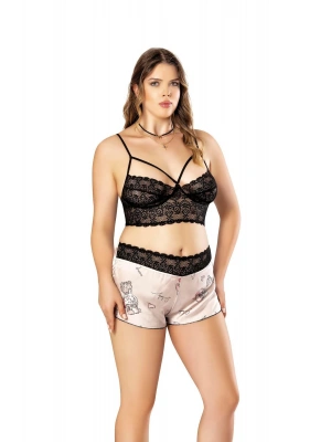 Amora Secret Kadın Fantazi İç Giyim Kısa Kol V Yaka Kadın Çiçek Desenli Yazlık Nakış Transparan Tül Detaylı Pijama Takımı - li ve Zarif Tasarım