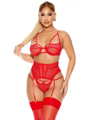 Amora Secret Kadın Fantazi İç Giyim Fantezi File Tül Detaylı Kırmızı Jartiyer Takım - li ve Zarif Tasarım