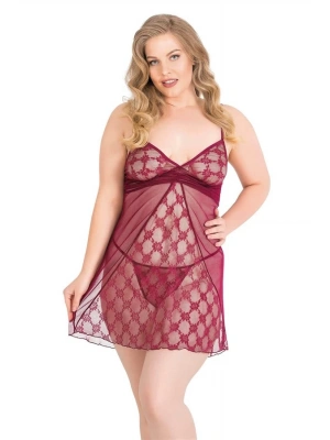 Amora Secret Büyük Beden Bordo Kısa Tül Gecelik