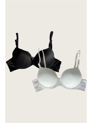 Amora Secret Kadın Fantazi İç Giyim Siyah-Beyaz 2li Mikro Kumaş Push Up Dolgulu Balenli Günlük Destekli Sütyen - li ve Zarif Tasarım