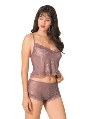 Amora Secret Vizon Jakarlı Babydoll Şort Takımı