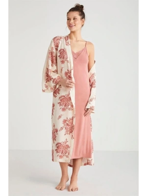 Amora Secret Catherines %100 Viskon Çiçek Desen 2li Sabahlık Gecelik Takımı