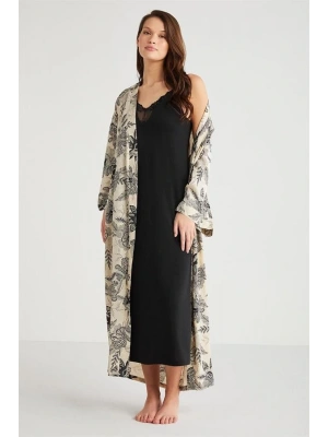 Amora Secret Penye Mood %100 Viskon Çiçek Desen 2li Sabahlık Gecelik Takımı