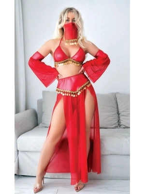 Amora Secret Kadın Fantazi İç Giyim Kırmızı Peçeli Seksi Dansöz Kostümü - li ve Zarif Tasarım