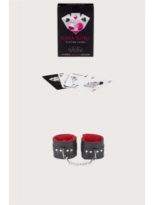 Amora Secret Kadın Fantazi İç Giyim  Görselli Oyun Kartı Kama Sutra Siyah Kırmızı Kelepçe Set - li ve Zarif Tasarım