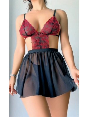 Amora Secret Kadın Fantazi İç Giyim Tül Mini Fantezi Babydoll Takım - li ve Zarif Tasarım