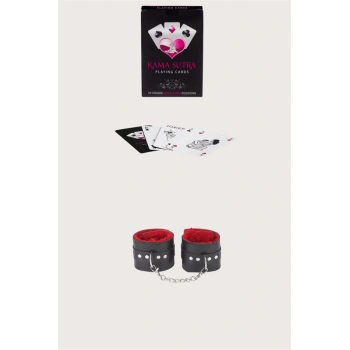 ÖZEL TASARIM  SEXY GÖRSELLI OYUN KARTI KAMA SUTRA SIYAH KIRMIZI KELEPÇE SET