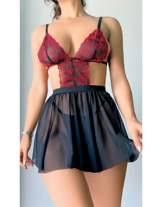 Amora Secret Kadın Fantazi İç Giyim Tül Mini Fantezi Babydoll Takım - li ve Zarif Tasarım