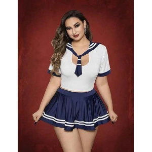 Amora Secret Kadın Fantazi İç Giyim Büyük Beden Lacivert Mini Etekli Fantezi Denizci Kostümü - Şehvetli ve Zarif Tasarım