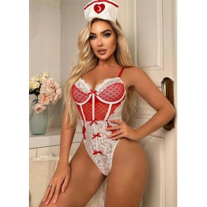 Amora Secret Kadın Fantazi İç Giyim Kırmızı Fantezi Body Hemşire Kostümü - Şehvetli ve Zarif Tasarım