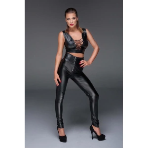 Amora Secret Kadın Fantazi İç Giyim Siyah Dekolteli Fantezi Deri Tulum - Şehvetli ve Zarif Tasarım