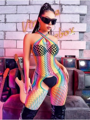 Amora Secret Gökkuşağı Desenli Fileli Fantezi Vücut Çorabı