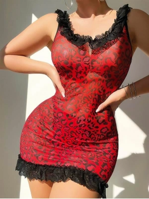 Amora Secret Kadın Fantazi İç Giyim Sırt li Kırmızı Leoparlı Gecelik - li ve Zarif Tasarım