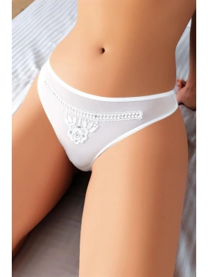 Amora Secret Kadın Fantazi İç Giyim Beyaz Nakış Desenli Taşlı Fantezi Tanga String - li ve Zarif Tasarım