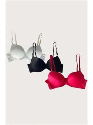 Amora Secret Kadın Fantazi İç Giyim Beyaz-Siyah-Kırmızı 3lü Mikro Kumaş Push Up Dolgulu Balenli Günlük Destekli Sütyen - li ve Zarif Tasarım