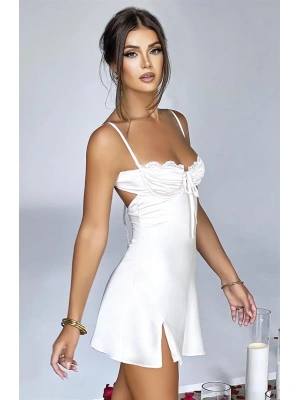 Amora Secret Kadın Fantazi İç Giyim Beyaz Yırtmaç Detaylı Fantezi Mini Club Elbisesi - li ve Zarif Tasarım